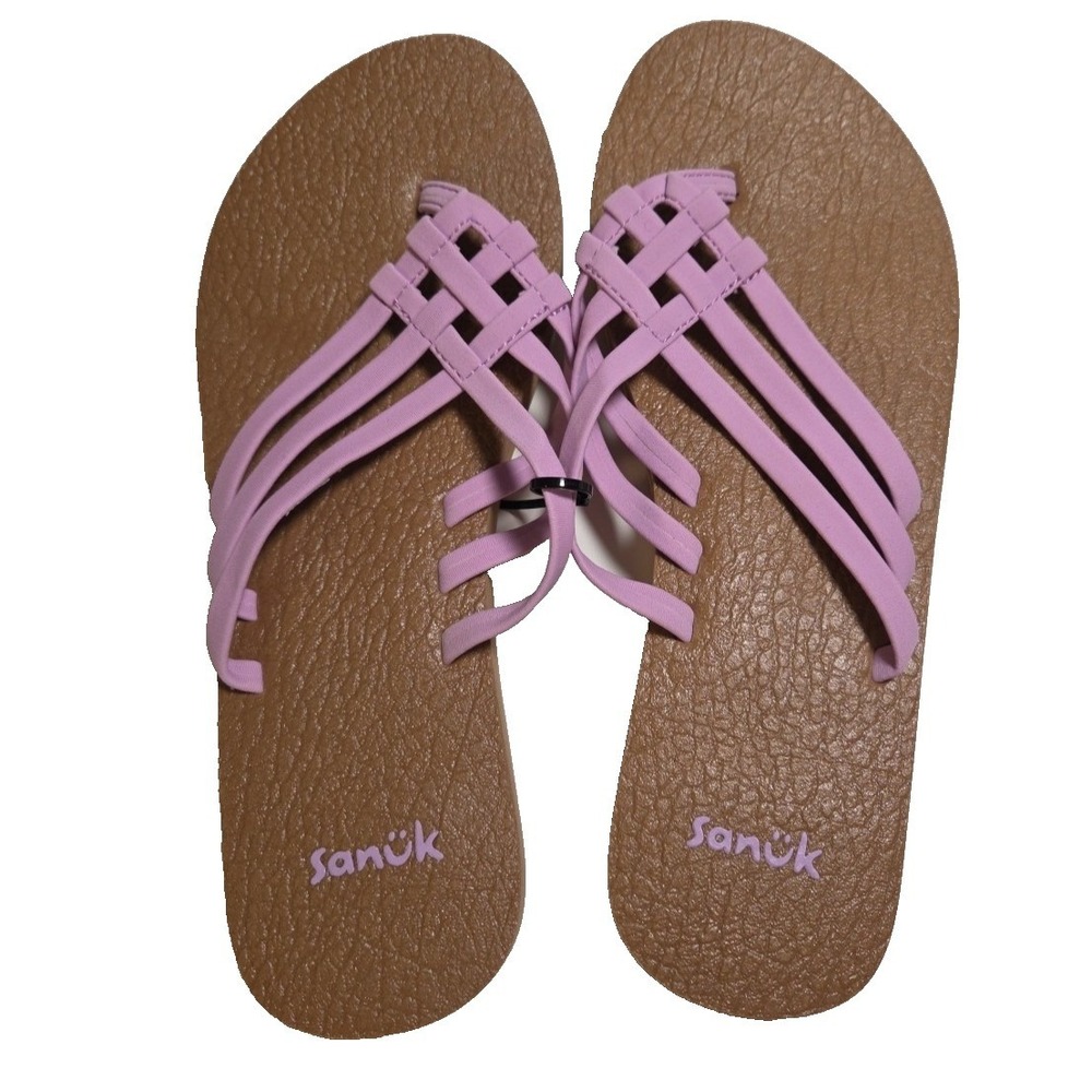 Sanuk Women's Yoga Sandy Flip Flop Pink & Brown Yoga Mat Sole Side Size 7